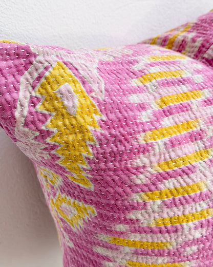 Handmade Vintage Kantha Cushion Cover In Pink- 45cm (18") Square - Biggs & Hill