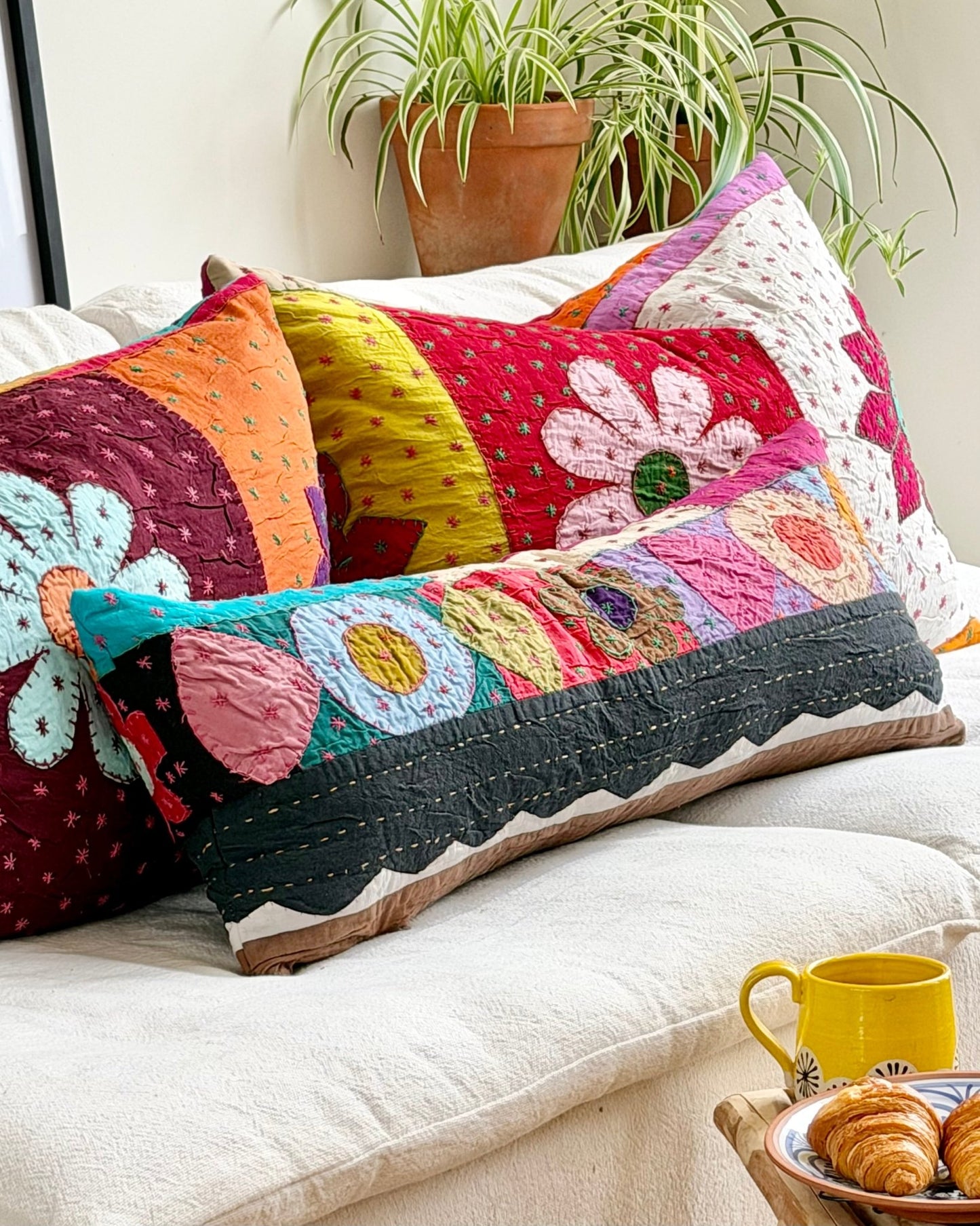 Patchwork Hand Stitched Reversible Bolster Cushion 03 - 80cm - Biggs & Hill