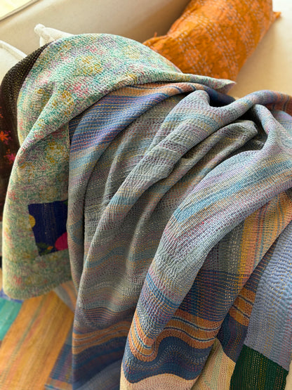 Vintage Embroidered Ralli Quilt in Black and Blue