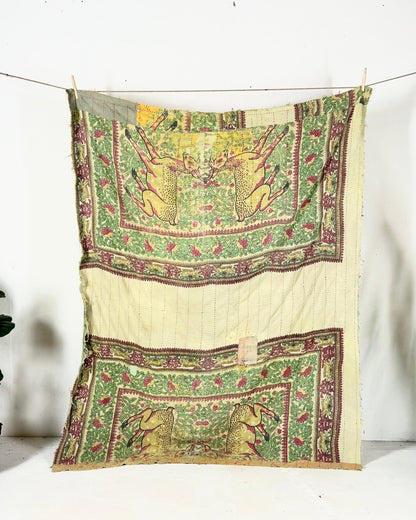 Project Kantha Quilt: Large Scale Print in Beige and Yellow - Biggs & Hill