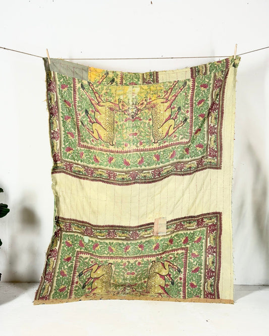 Project Kantha Quilt: Large Scale Print in Beige and Yellow - Biggs & Hill