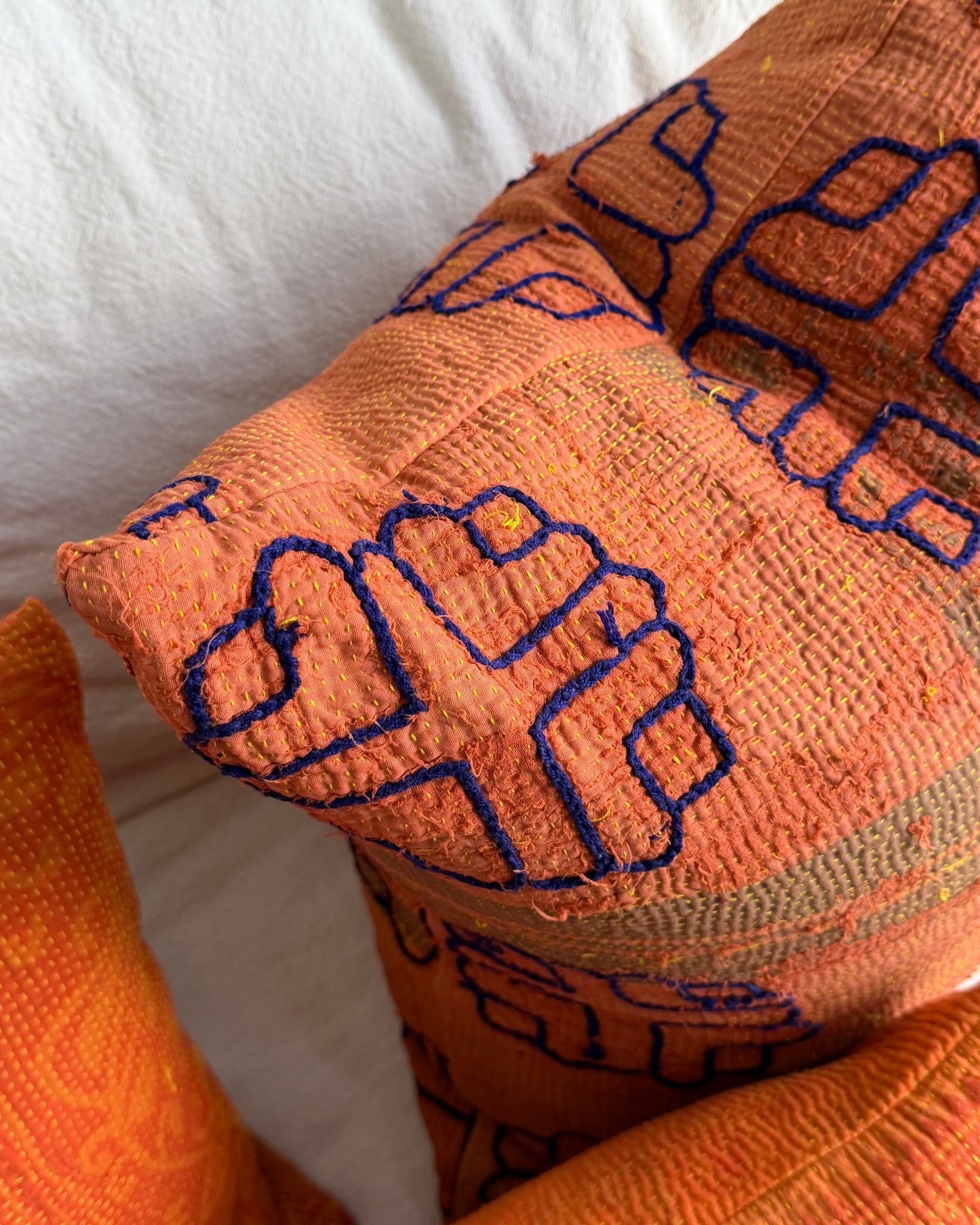 Vintage Kantha Cushion In Terracotta 05 - 50cm Square - Biggs & Hill