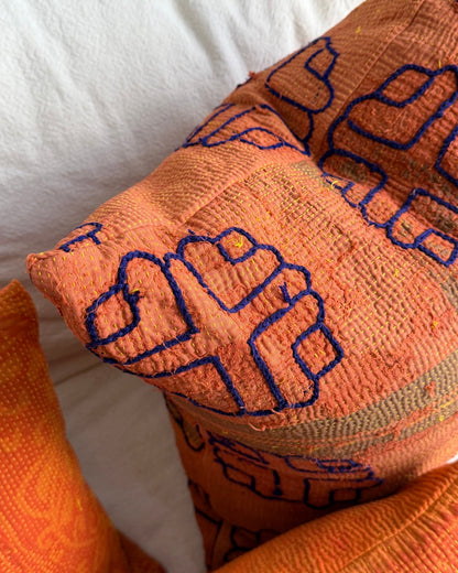 Vintage Kantha Cushion In Terracotta 05 - 50cm Square - Biggs & Hill