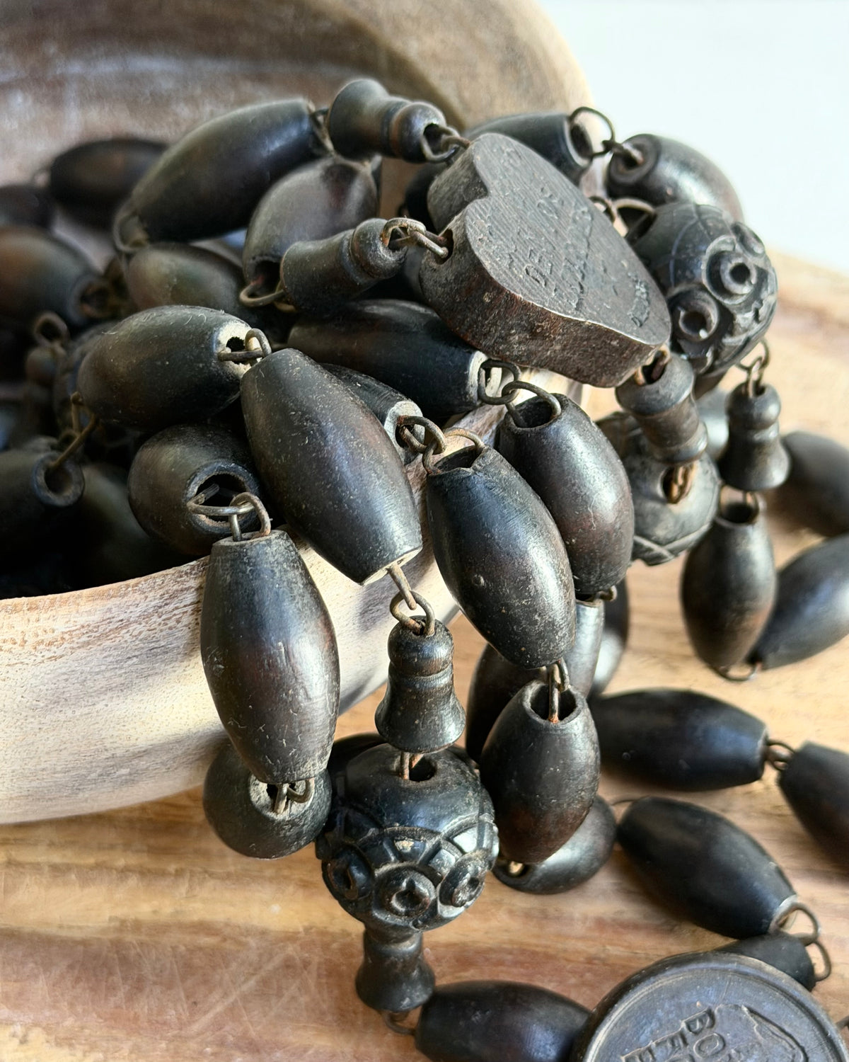 Vintage French Lourdes Ebony Rosary (Chapelet) – Wooden Pilgrimage Beads