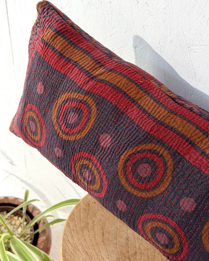 Vintage Kantha Bolster Cushion Cover In Deep Burgundy - 80cm