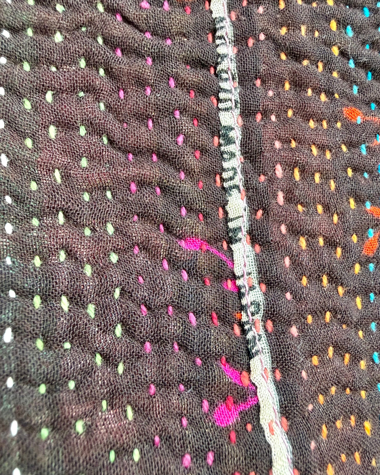 Vintage Embroidered Ralli Quilt in Black and Blue