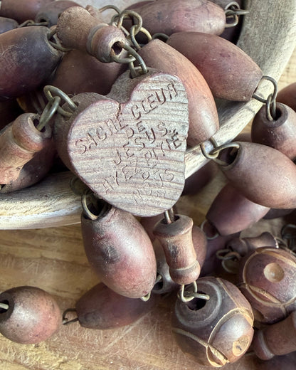 Vintage French Lourdes Rosary (Chapelet) – Wooden Pilgrimage Beads