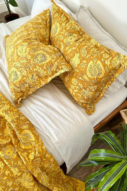 Sunshine Yellow Floral Kantha Handmade Pillowcase - Biggs & Hill
