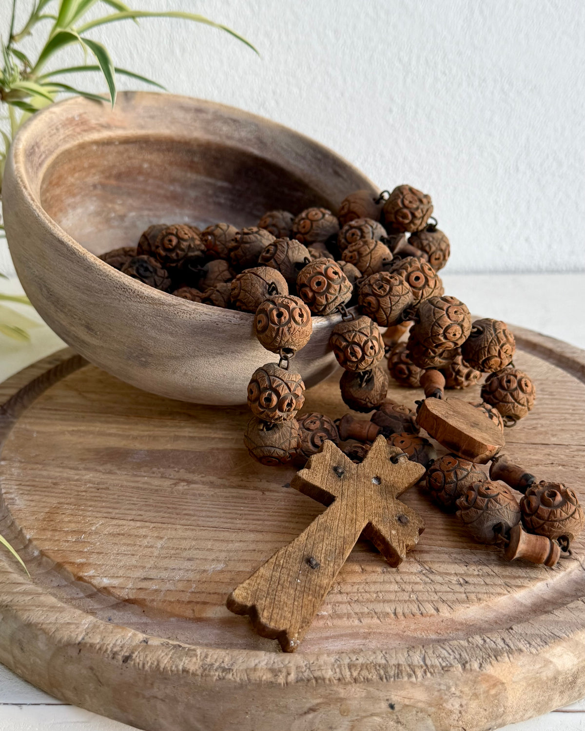 Vintage French Lourdes Rosary (Chapelet) – Wooden Pilgrimage Beads