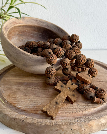 Vintage French Lourdes Rosary (Chapelet) – Wooden Pilgrimage Beads