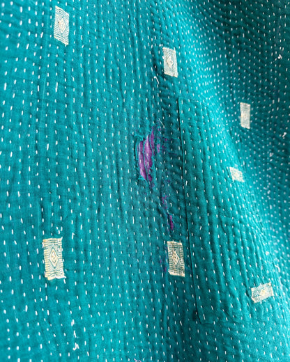 Project Kantha Quilt: Emerald Green and Beige - Biggs & Hill