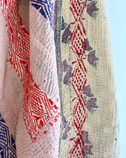 Embroidered Vintage Kantha Quilt in Yellow, Pink and Lilac - Biggs & Hill