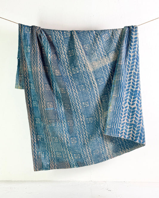 Large Heavy Indigo Print Kantha Quilt - Biggs & Hill