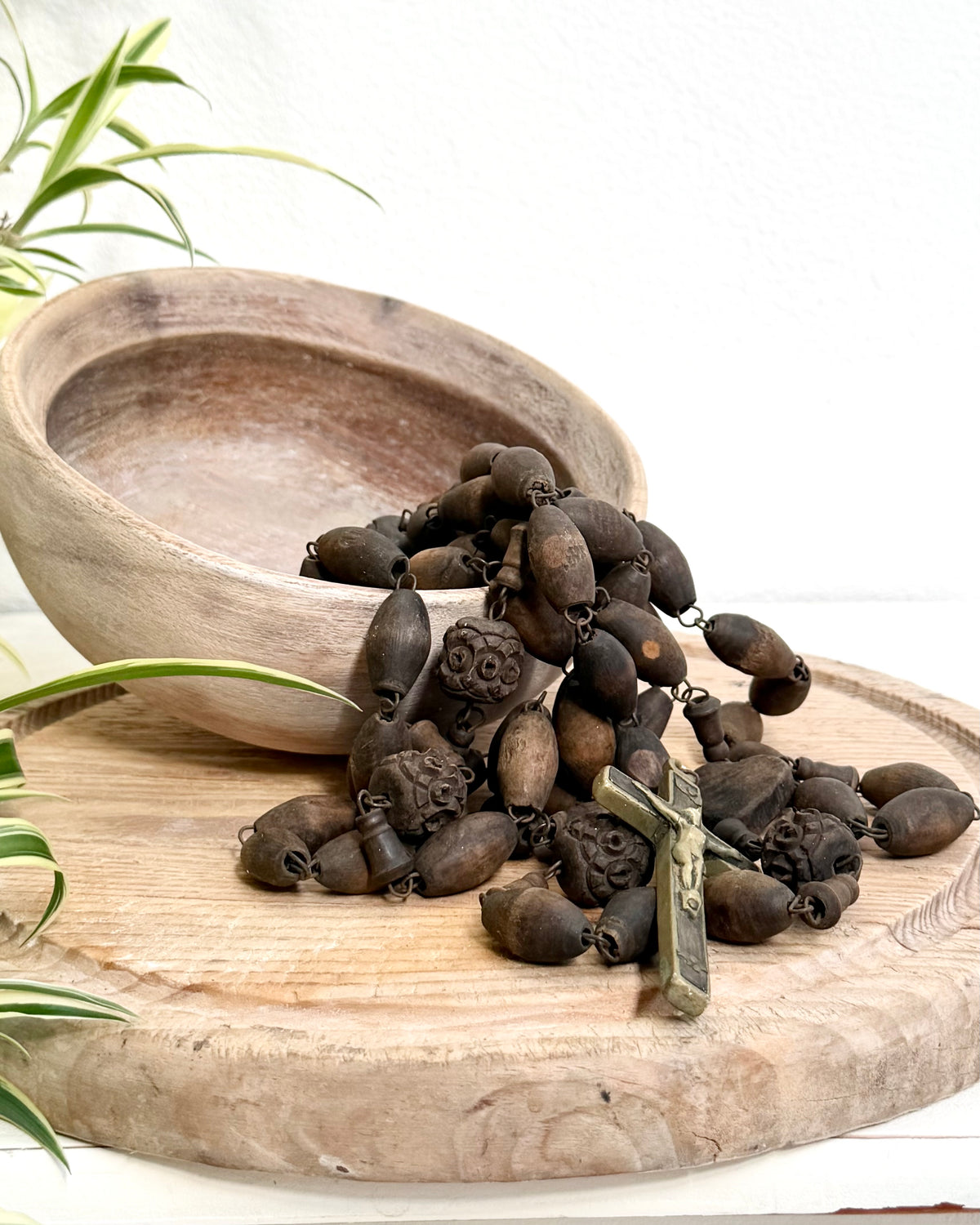 Vintage French Lourdes Rosary (Chapelet) – Wooden Pilgrimage Beads