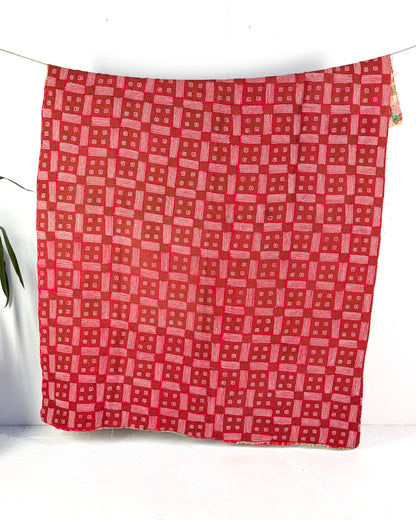 Heavy Vintage Galicha Kantha Quilt In Pink and Green