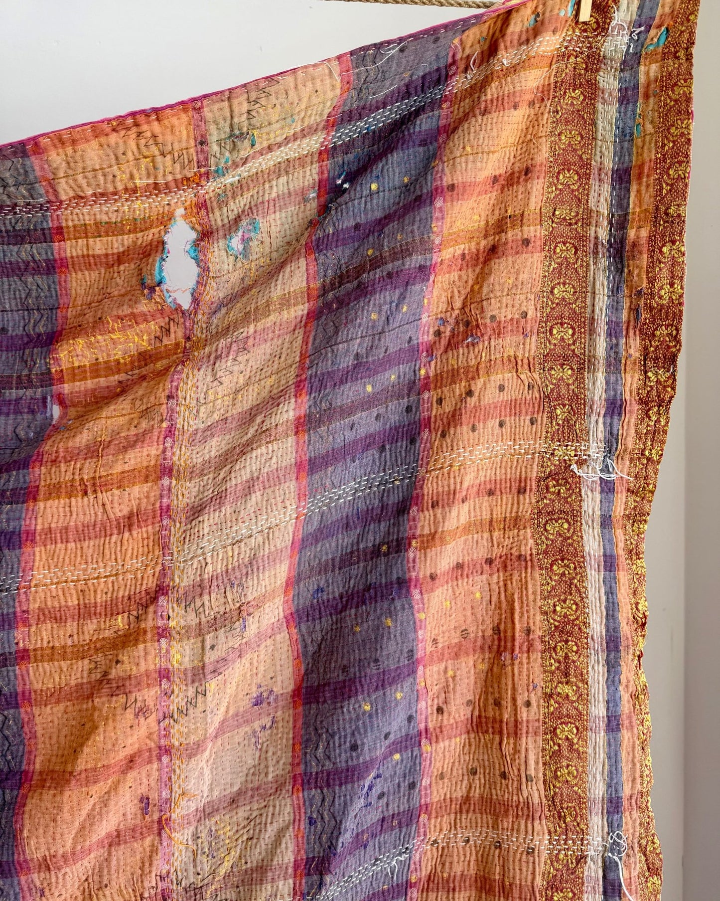 Project Kantha Quilt: Pink and Blue With Embroidery - Biggs & Hill