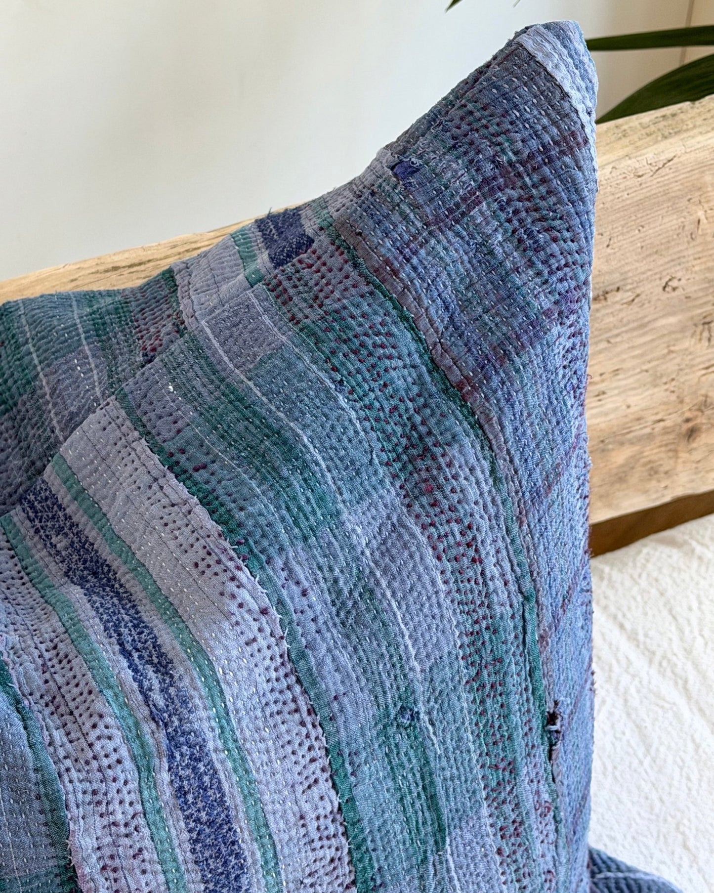 Handmade Vintage Kantha Cushion In Deep Blue - 50cm Square - Biggs & Hill