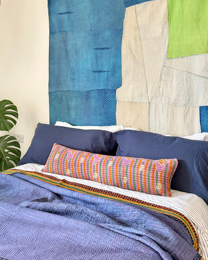 Indigo Print Kantha Quilt With Border
