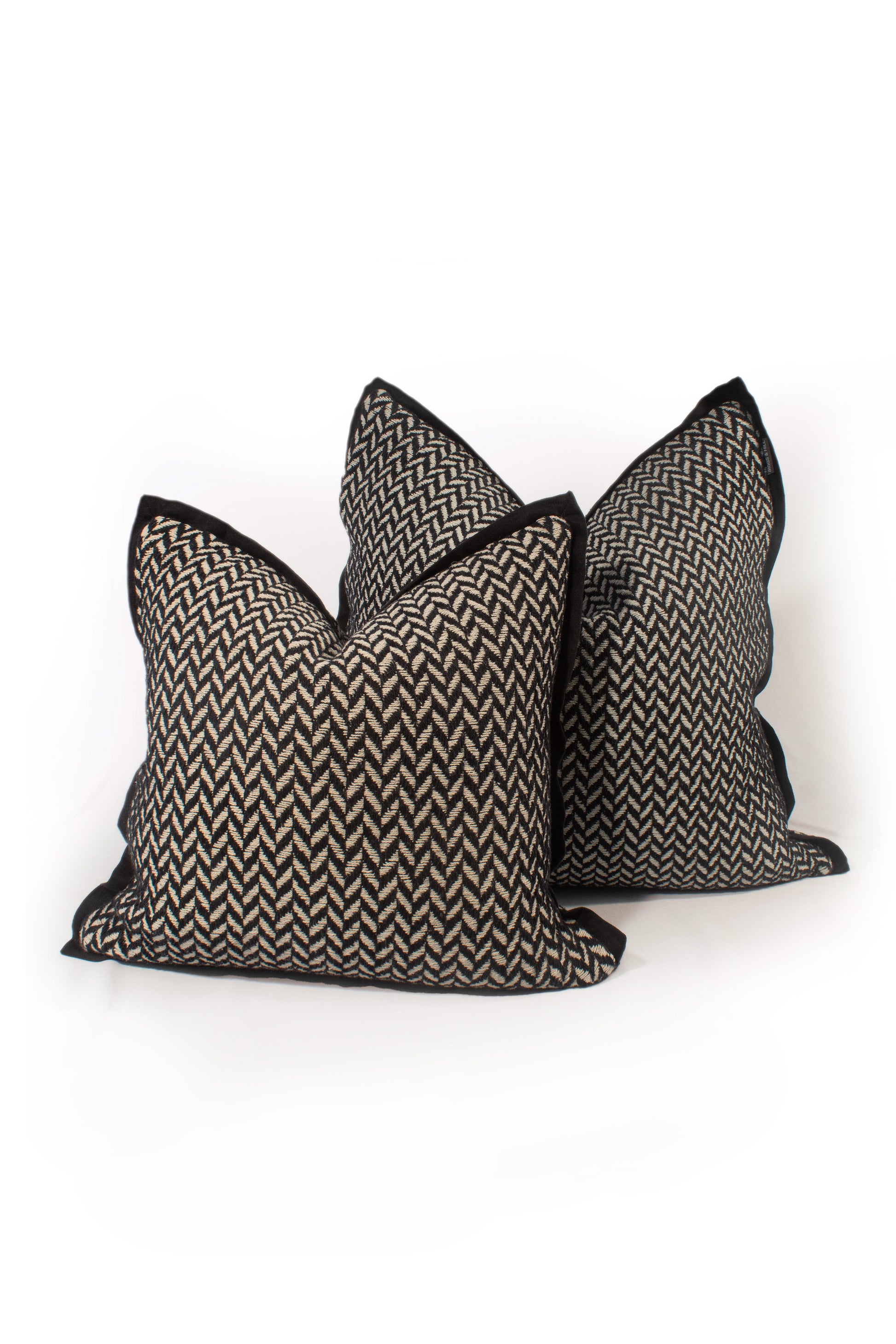 Black and White Herringbone Cotton Cushion Cover - Biggs & Hill - Cushion Covers - 45cm - 60cm - large cushion - handmade
