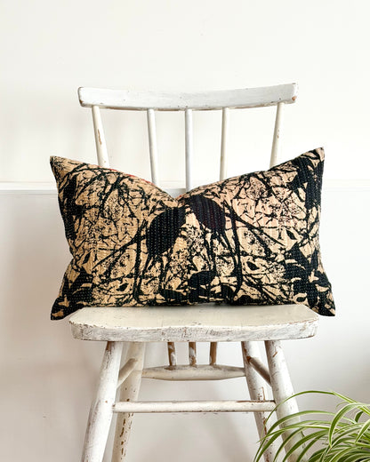 Vintage Kantha Cushion In Black and Red- Small Rectangular