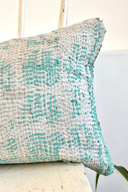 Vintage Kantha Cushion In Light Blue - Small Rectangular - Biggs & Hill