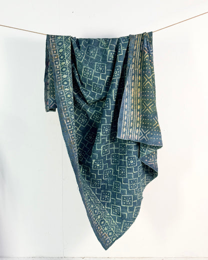 Large Heavy Indigo Print Kantha Quilt