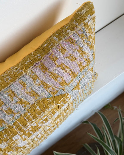Vintage Kantha Bolster Cushion In Yellow 03 - Biggs & Hill