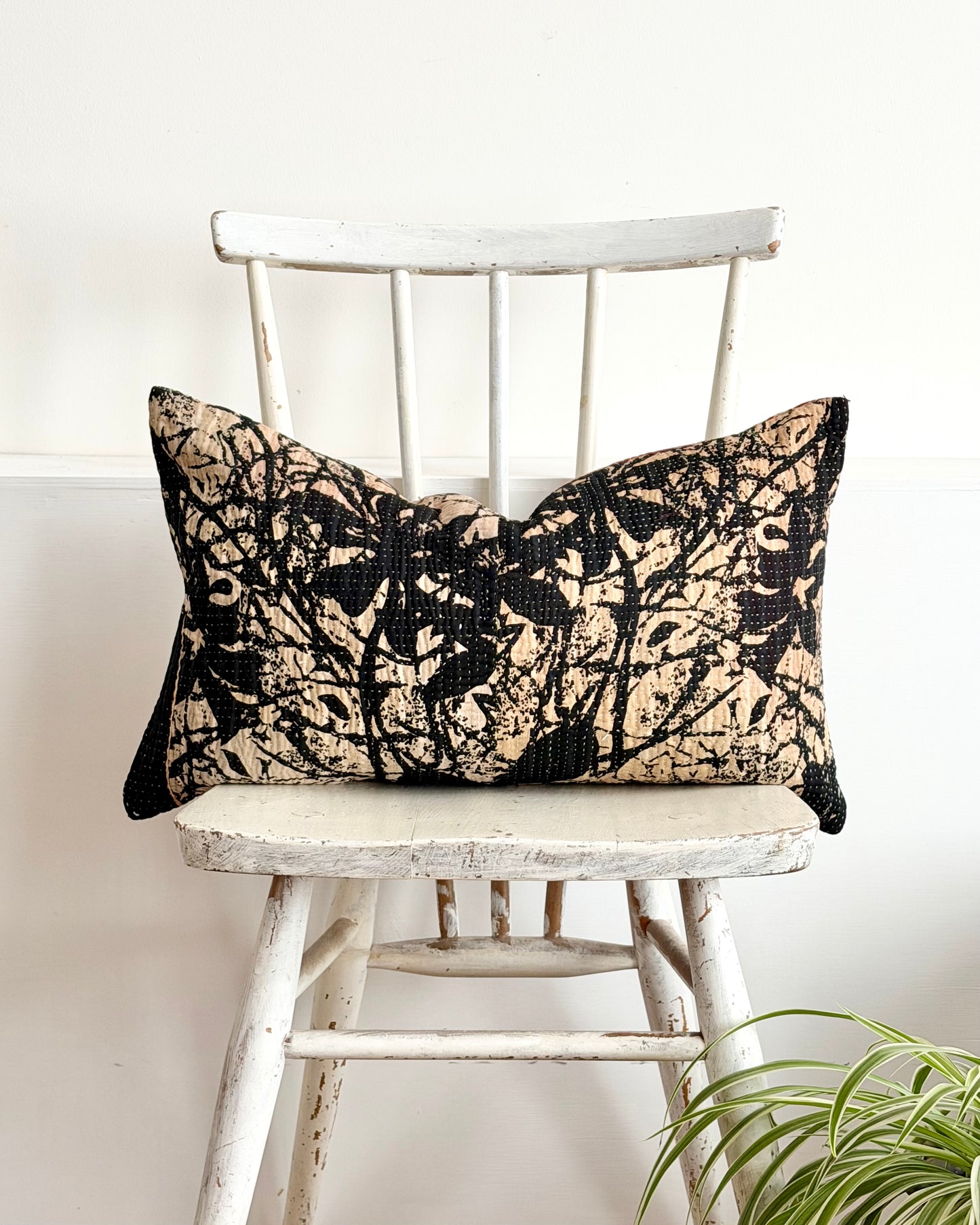 Vintage Kantha Cushion In Black and Red- Small Rectangular