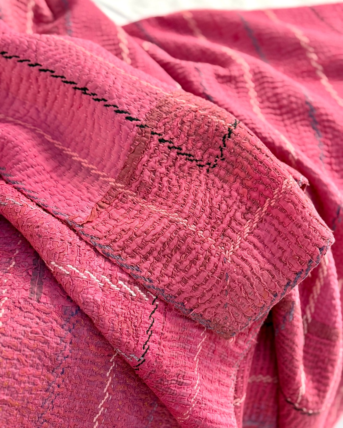 Embroidered Vintage Kantha Quilt in Pink - Biggs & Hill