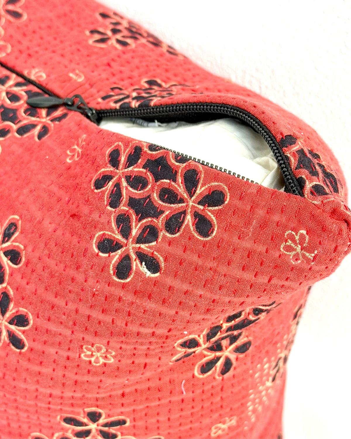 Handmade Reversible Vintage Kantha Cushion Cover In Red and Black - 45cm (18") - Biggs & Hill
