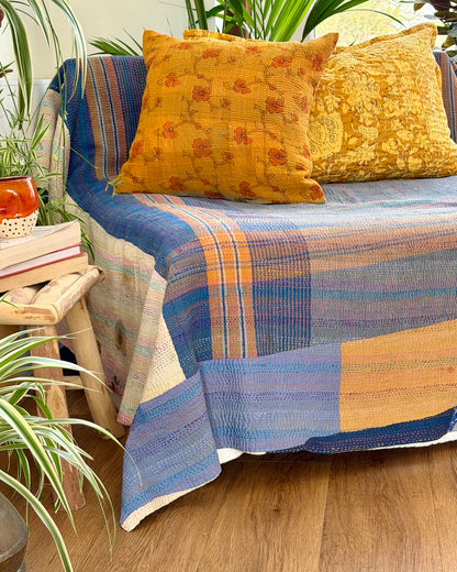 Vintage Embroidered Ralli Quilt in Black and Blue