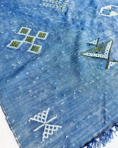 Enormous Hand Woven Moroccan Bedcover Made  Indigo “Sabra Silk”