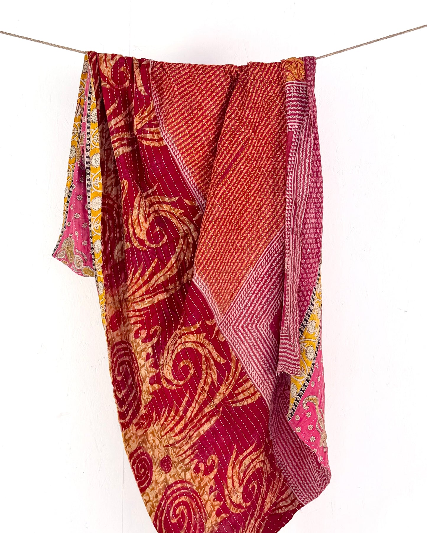 Vintage Cotton Kantha Quilt In Pink and Orange #53