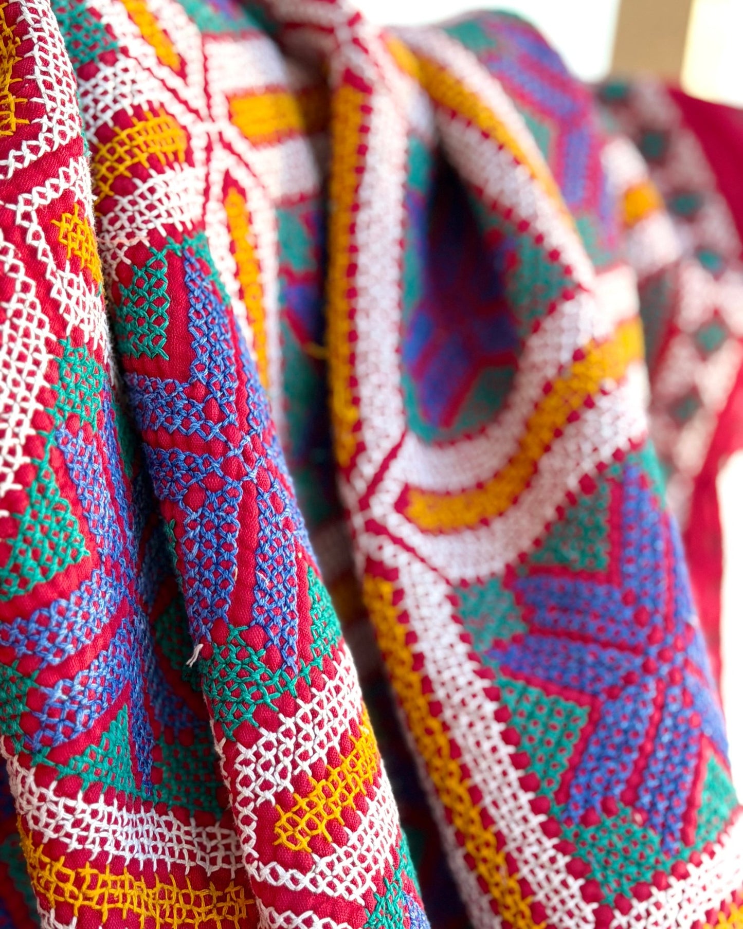 Heavy Vintage Galicha Kantha Quilt In Blue and Red - Biggs & Hill