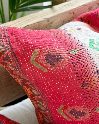 Vintage Kantha Cushion In Pink, White and Purple - 45cm Square