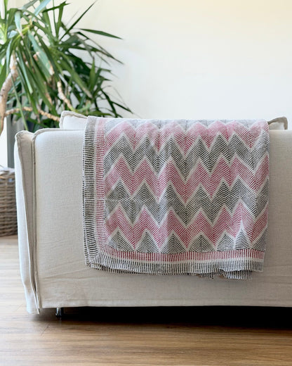 Heavy Vintage Lohori Kantha Quilt in Pink and Black Zig Zags - Biggs & Hill