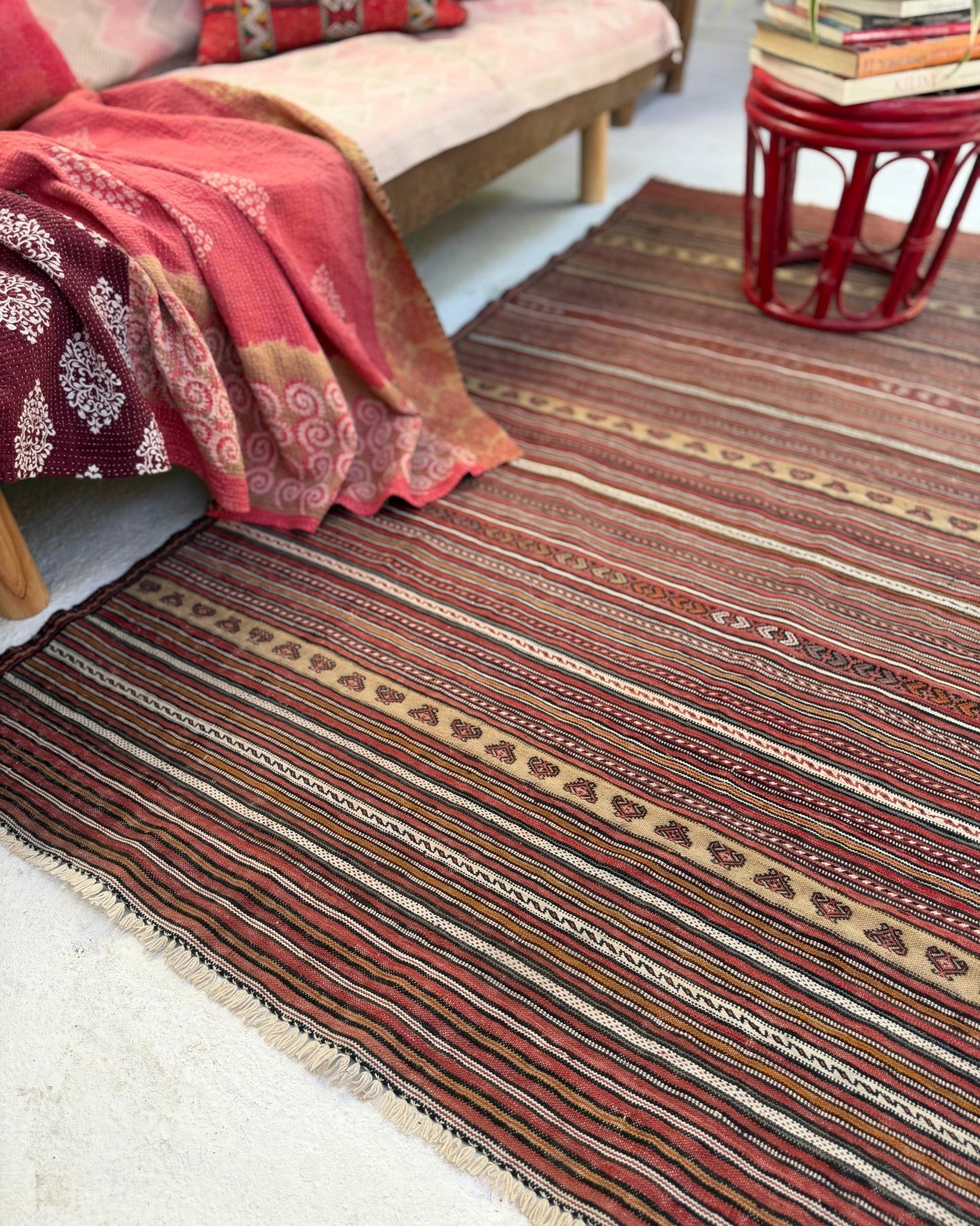 Red and Yellow Vintage Afghan Kilim Rug - Biggs & Hill