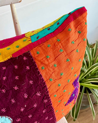 Reversible Hand Stitched Patchwork Pillow Cover 02 - Biggs & Hill