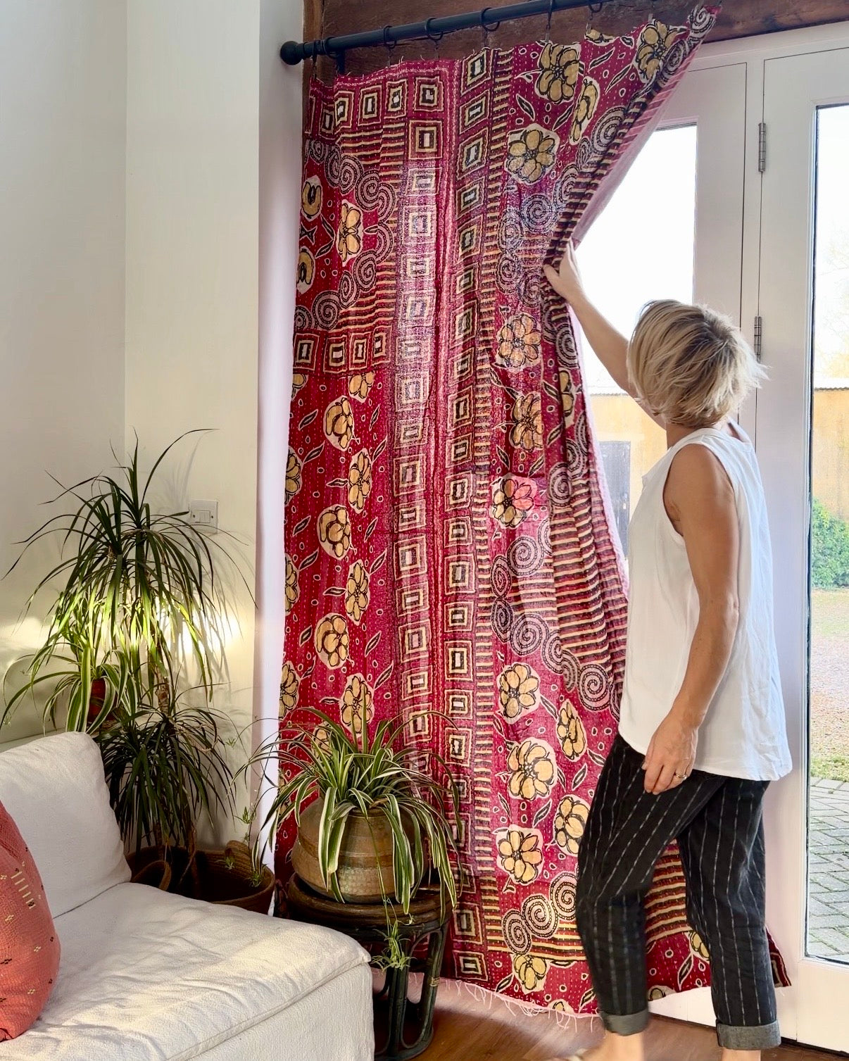 Vintage Cotton Kantha Quilt In Purple and Yellow #41