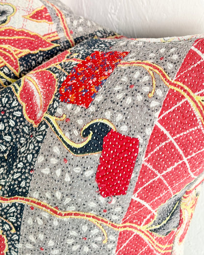 Handmade Vintage Kantha Cushion Cover In Red and Blue - 45cm (18") Square