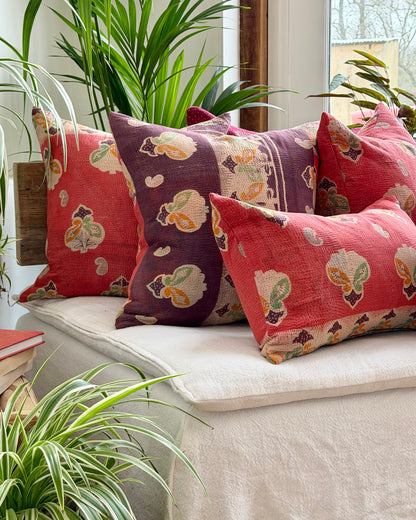 Vintage Kantha Cushion In Pink and Purple - 45cm Square