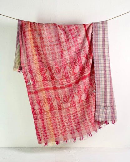 Heavy Kantha Blanket Quilt With Pink Stripes - Biggs & Hill