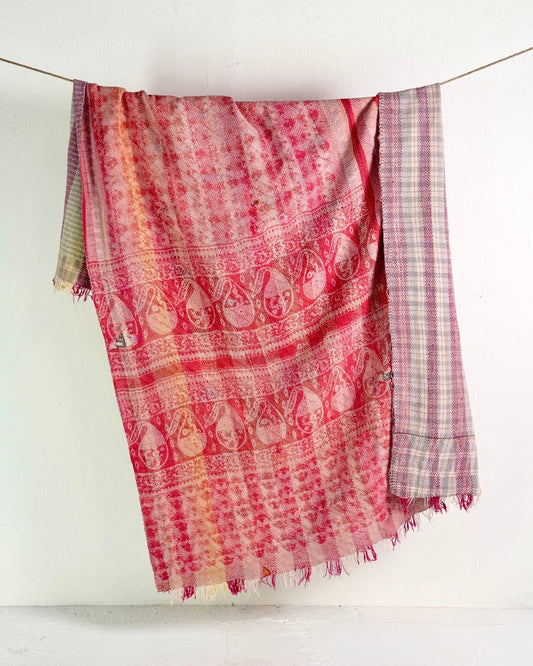 Heavy Kantha Blanket Quilt With Pink Stripes - Biggs & Hill
