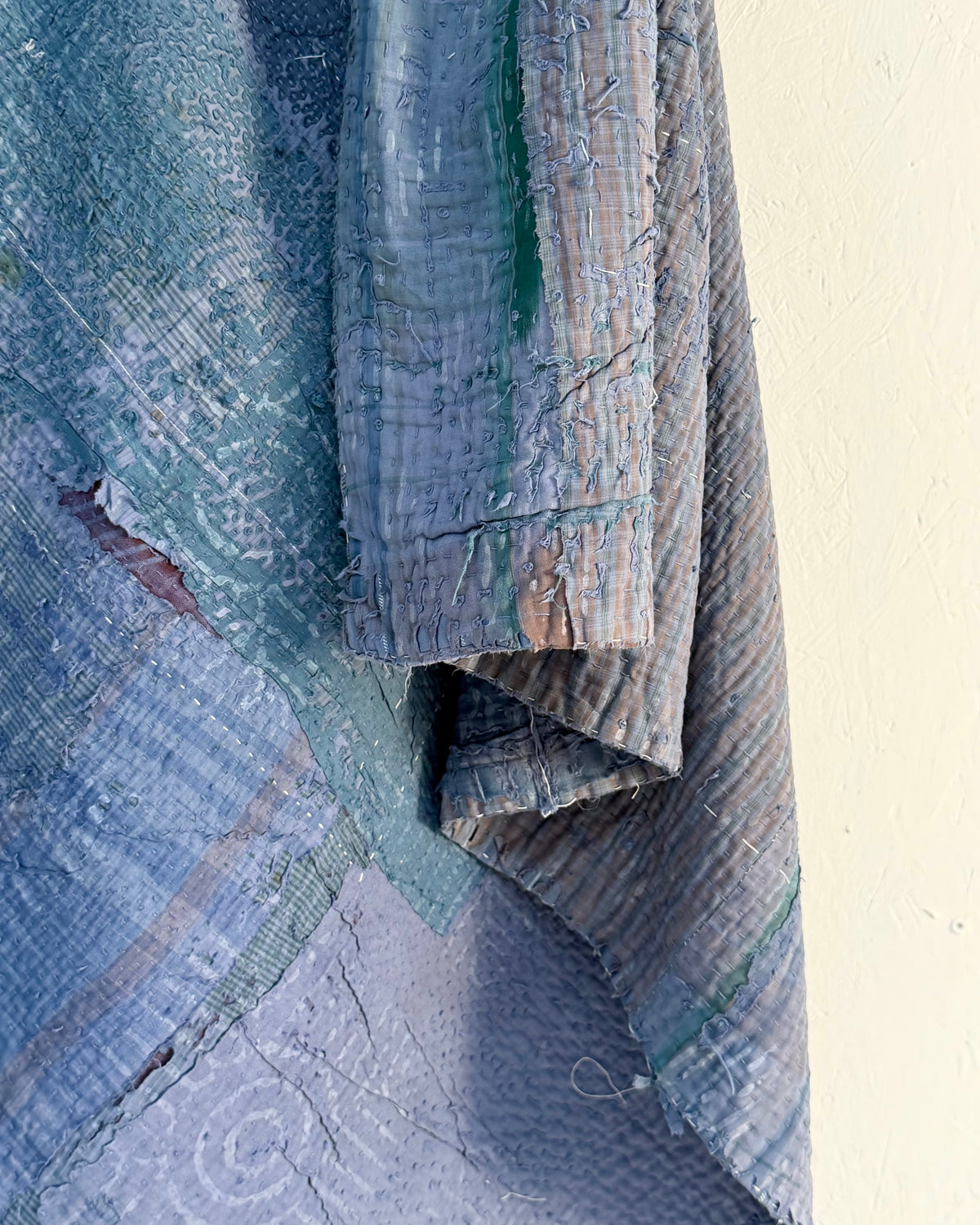 Textured Indigo Print Kantha Quilt