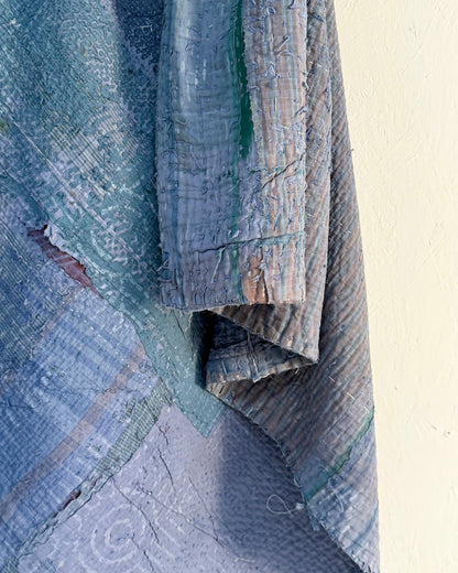 Textured Indigo Print Kantha Quilt