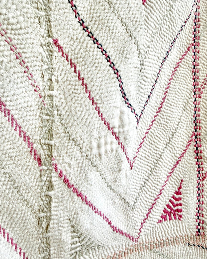 Large Antique Hand Embroidered White Nakshi Kantha From Bengal - Biggs & Hill