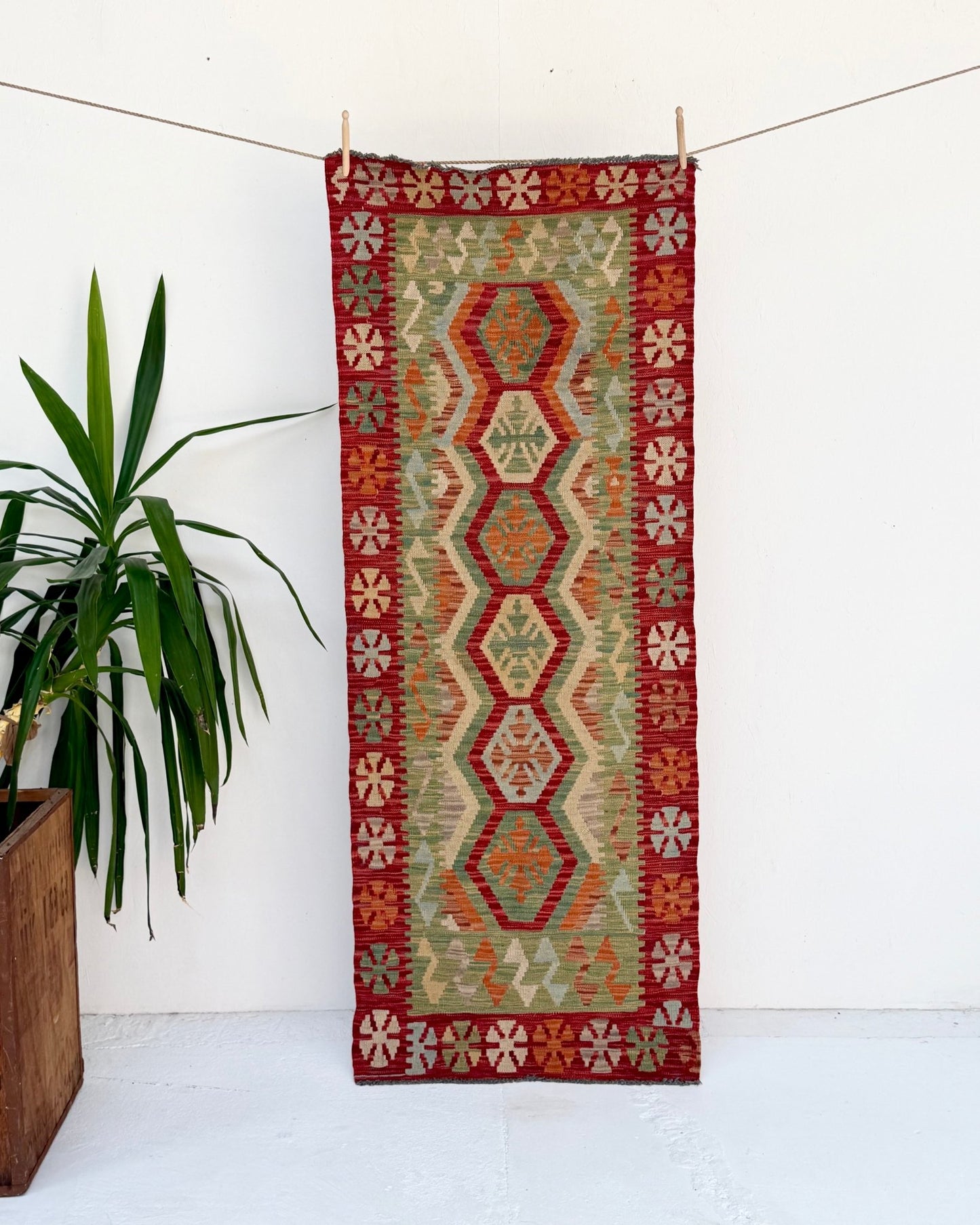 Terracotta and Green Afghan Chobi Kilim Rug - Biggs & Hill