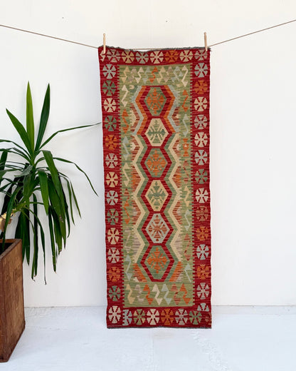 Terracotta and Green Afghan Chobi Kilim Rug - Biggs & Hill
