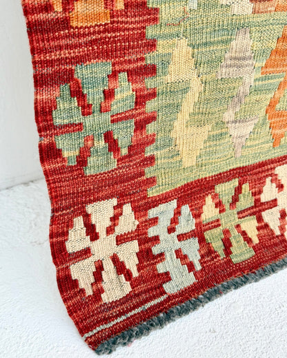 Terracotta and Green Afghan Chobi Kilim Rug - Biggs & Hill