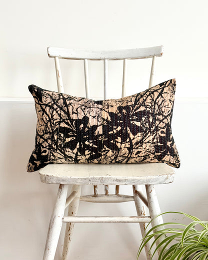 Vintage Kantha Cushion In Black and Red- Small Rectangular